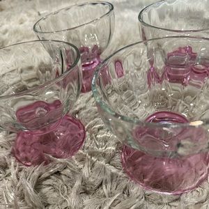 Vintage Libbey Ribbed Optic Dessert/Candy Compote Pink Pedestal Bowls